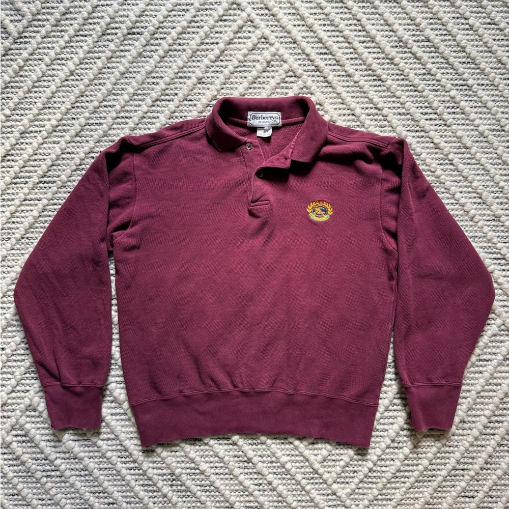 Burberry Long Sleeve Polo - Size Men’s Small - Burgundy - Vintage